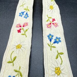 Vintage Handmade Womens Belt 33" Embroidered Cream Red Blue Floral Feminine